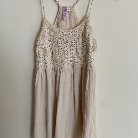 Alya Womens Size XS Dress Crochet Razor Back Mini Cream Adjustable Straps - Picture 2 of 7